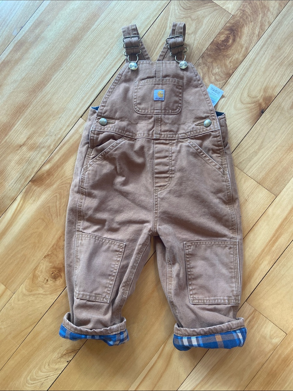Carhartt Tan/Brown Kids 2T Canvas flannel lined Overalls